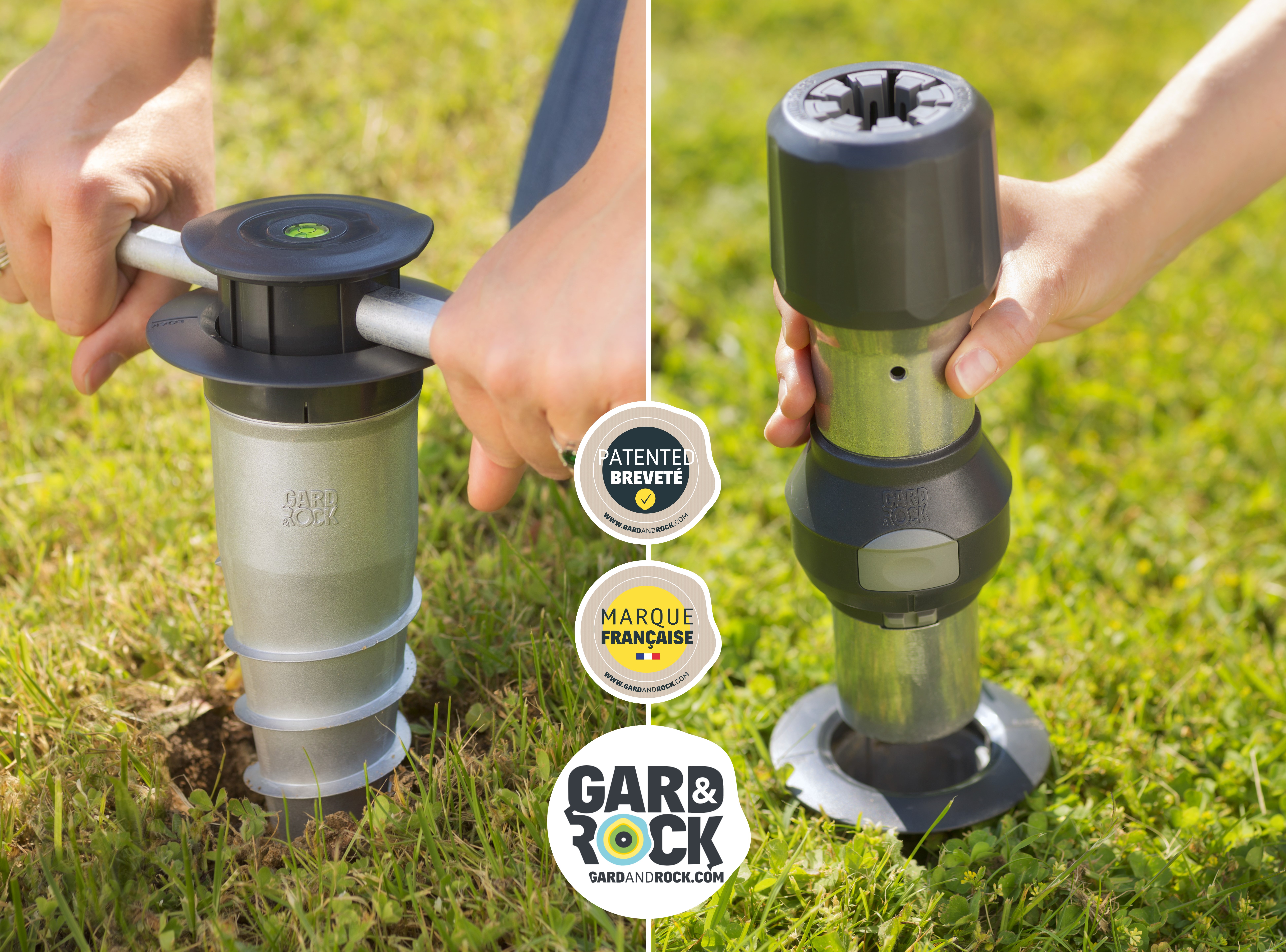 Base di ancoraggio avvitata nel terreno con il supporto per ombrellone agganciato