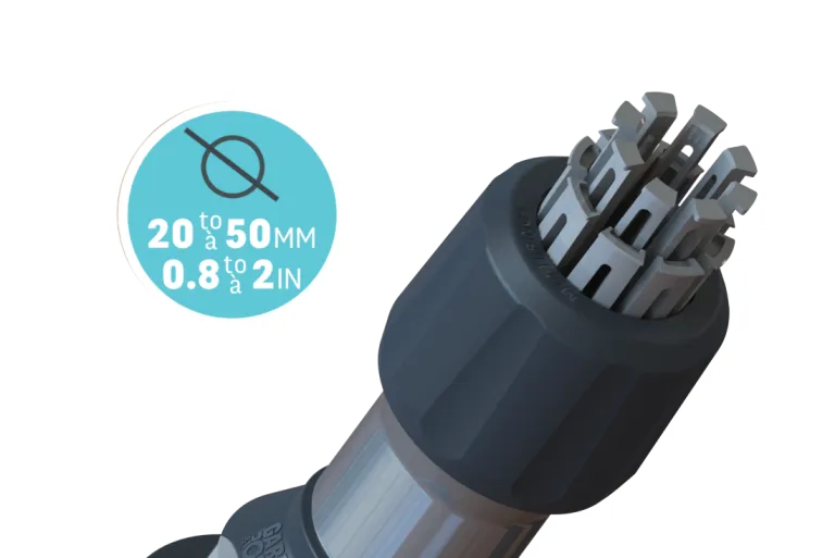 dettaglio del sistema multi rings per adattamento preciso a pali da 20 a 50 mm, compatibilità con diametri multipli