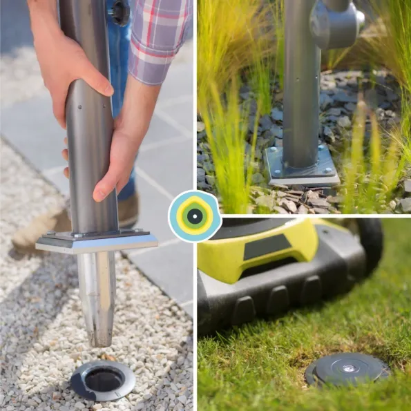 Fissaggio ombrellone sfalsato a livello del suolo senza lastra di zavorra Gard & Rock