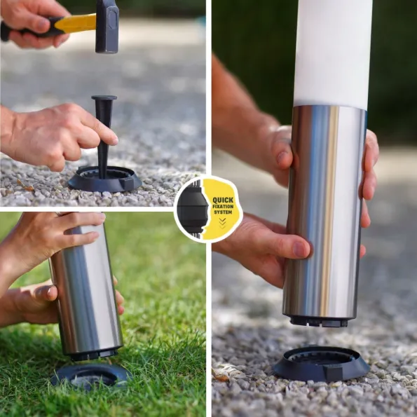 Installazione rapida di una lampada solare da piantare o fissare al suolo, senza lavori né cavi