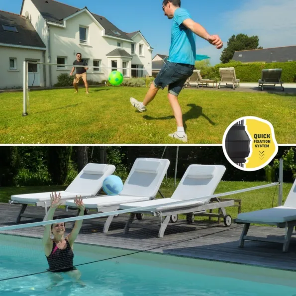 Uso facile del kit multisport Gard&Rock: avvitare, trasportare, agganciare e regolare l’altezza