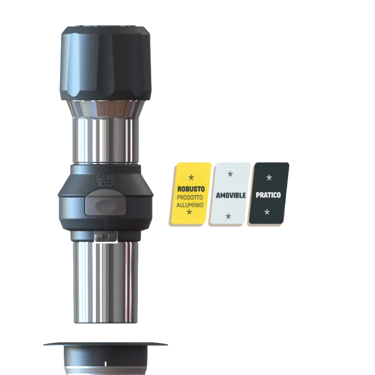 dettaglio del sistema di aggancio rapido per base di ombrellone dritto, fissaggio facile e sicuro per esterni