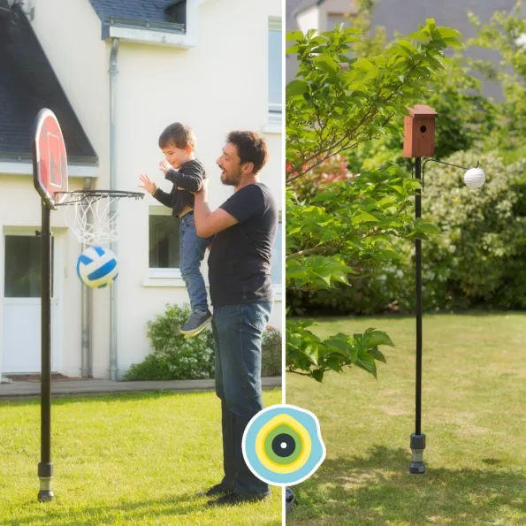 Canestro da basket Gard & Rock e ancoraggio a terra per giochi per bambini